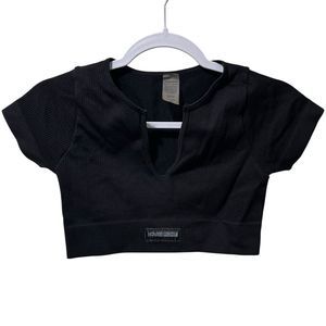 Nova Sport Athletic Crop Top, Black, 92% Nylon, 8% Elastane, Size Small